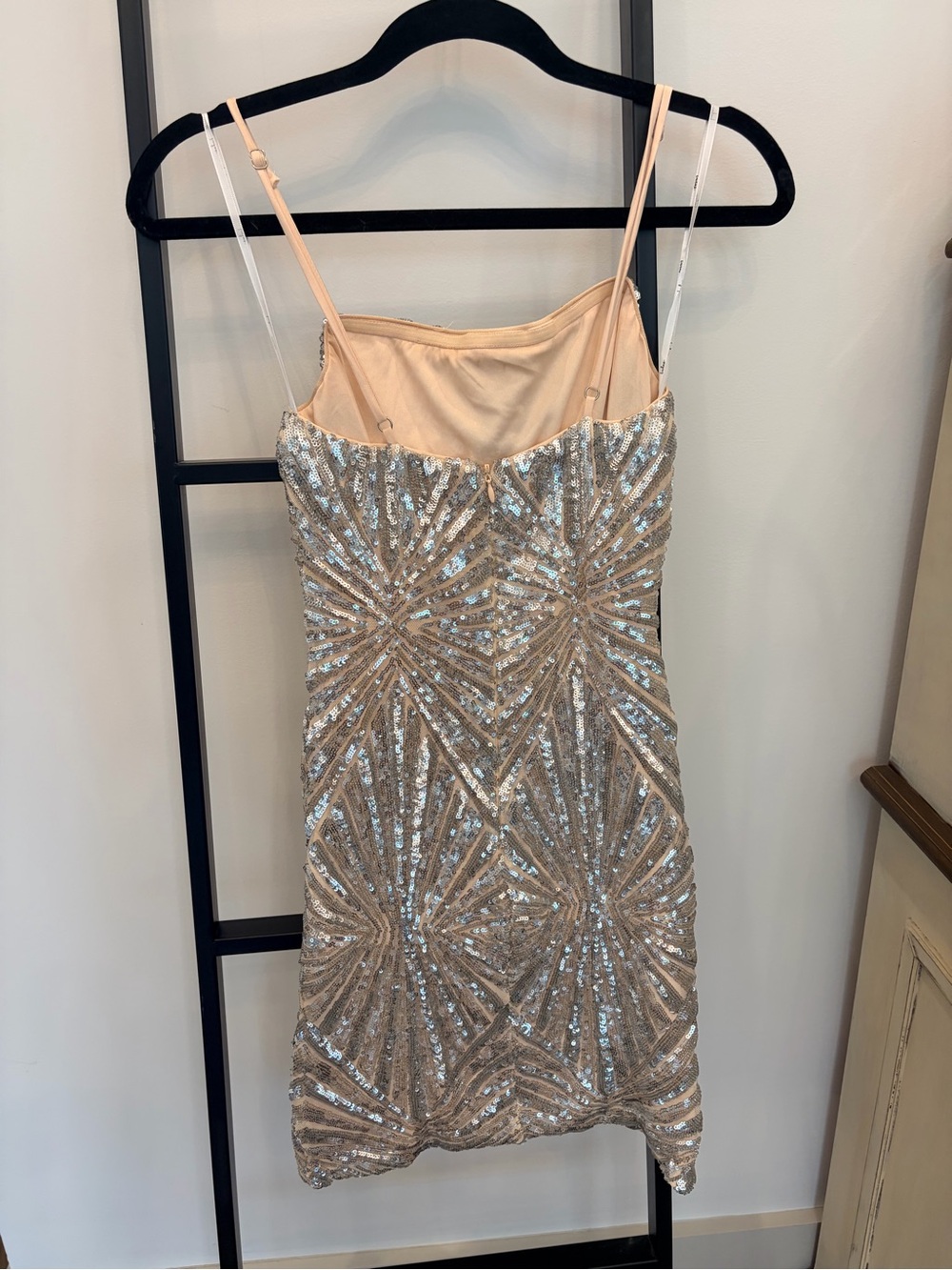 Lulu's Champagne Sequin Mini Dress with Spaghetti Straps - Picture 2 of 3